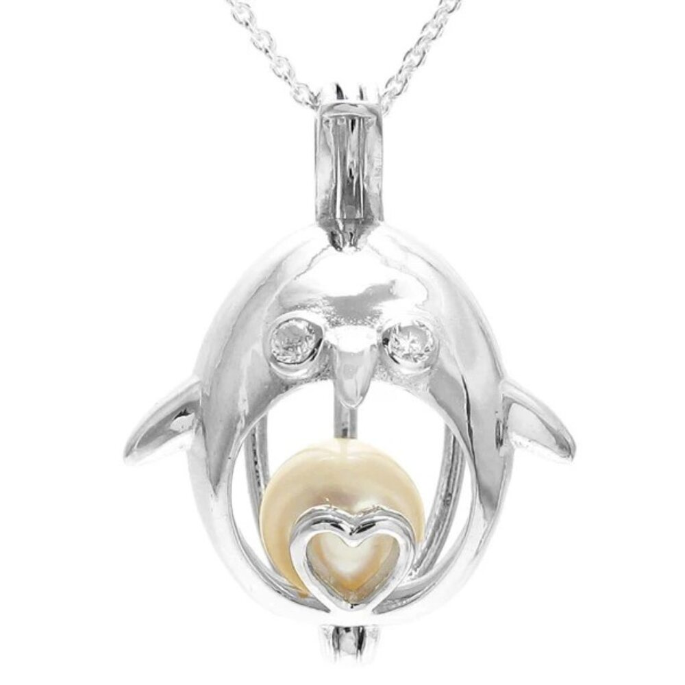 CUTE STERLING SILVER WADDLING PENGUIN PEARL CAGE PENDANT WITH CZ EYES.